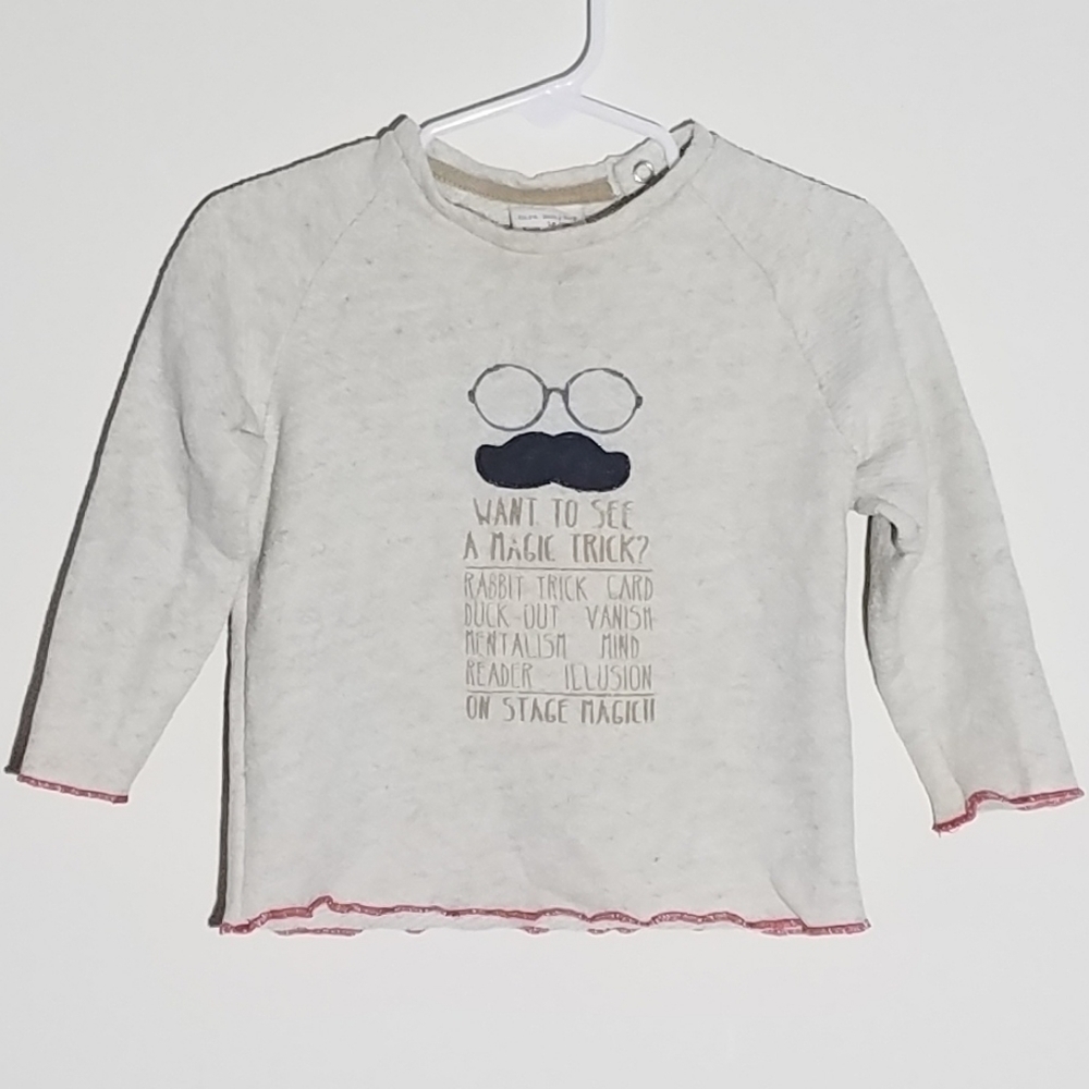 Zara Magic Magician Trick Mustache Waffle Knit Shirt 12-18m